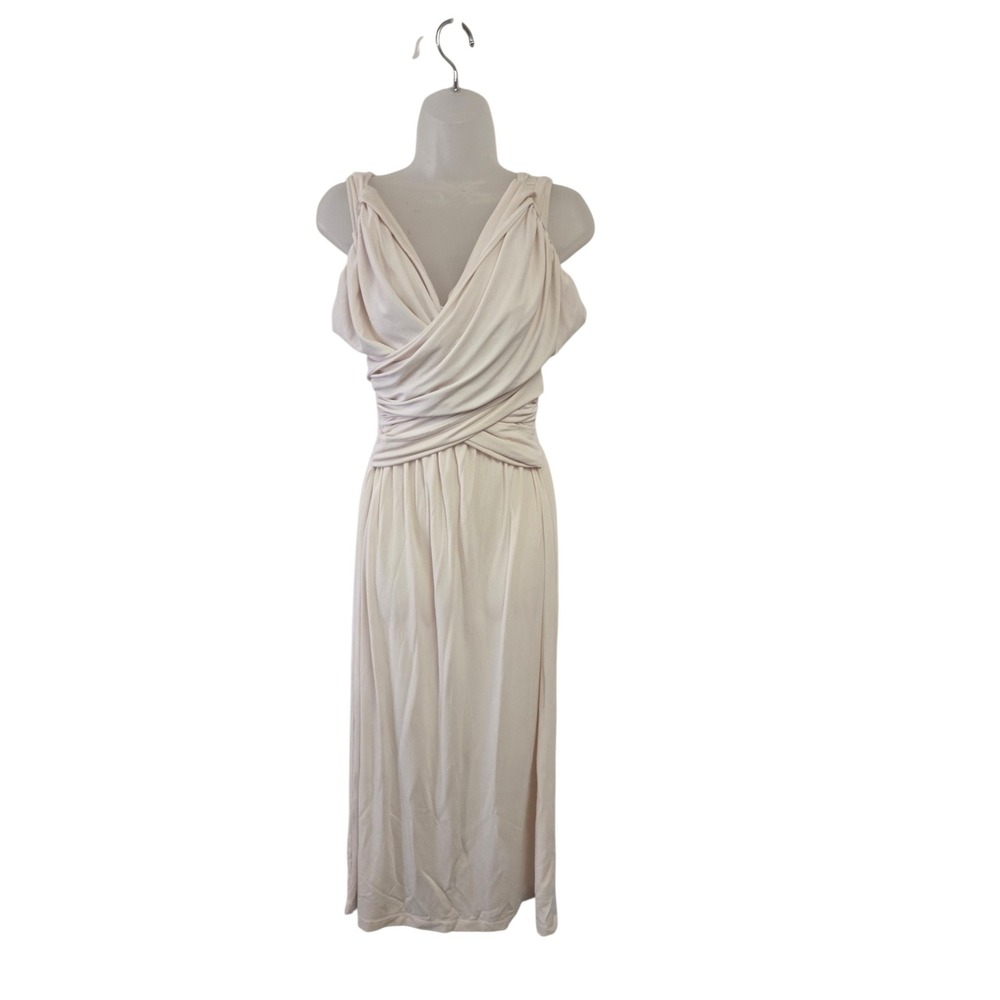 Tove Cream Draped Wrap V-Neck Sleeveless Jersey Midi Dress